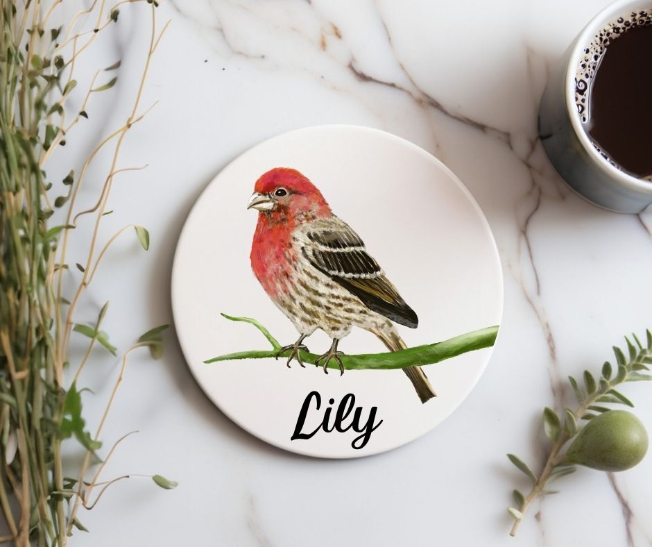 House Finch Ceramic Coaster - MerikaArt