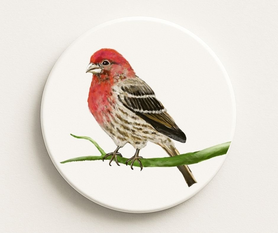 House Finch Ceramic Coaster - MerikaArt
