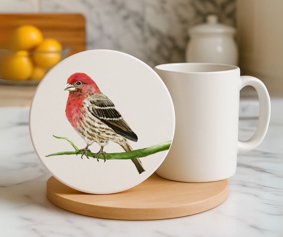 House Finch Ceramic Coaster - MerikaArt