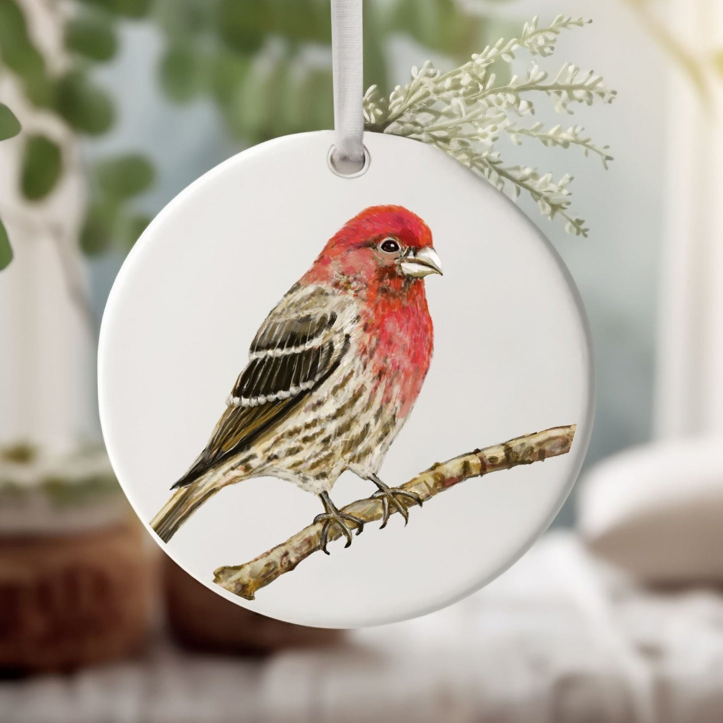 House Finch Ceramic Ornament - MerikaArt