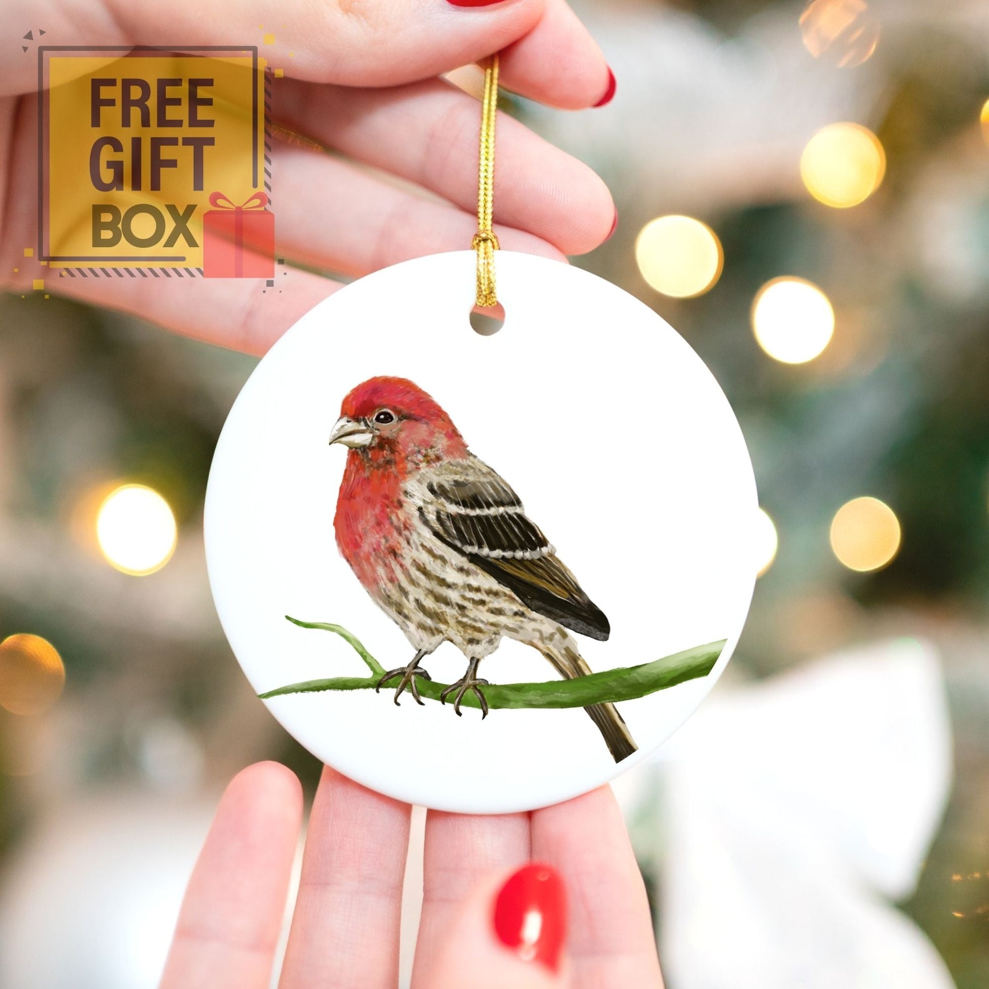 House Finch Ceramic Ornament - MerikaArt