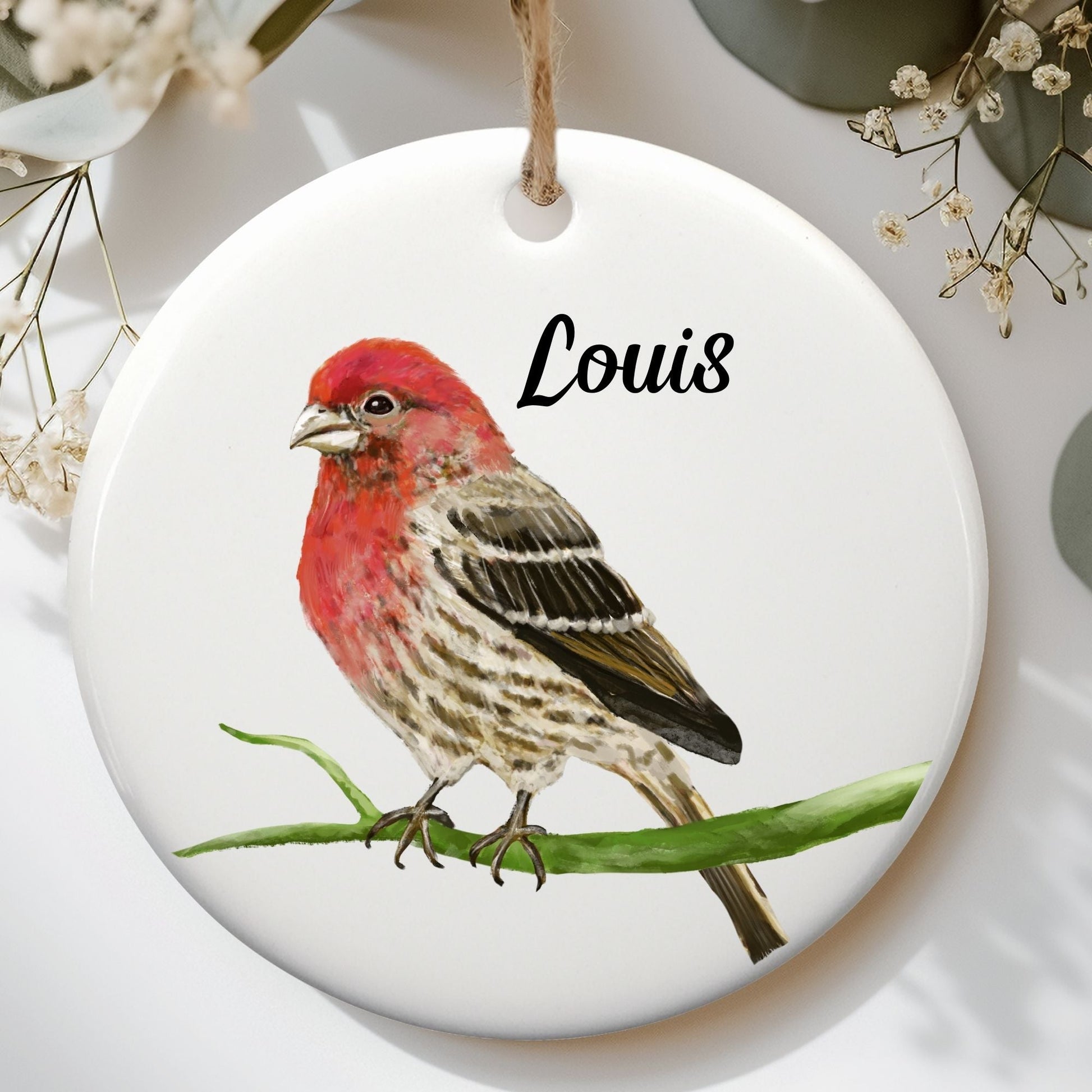 House Finch Ceramic Ornament - MerikaArt