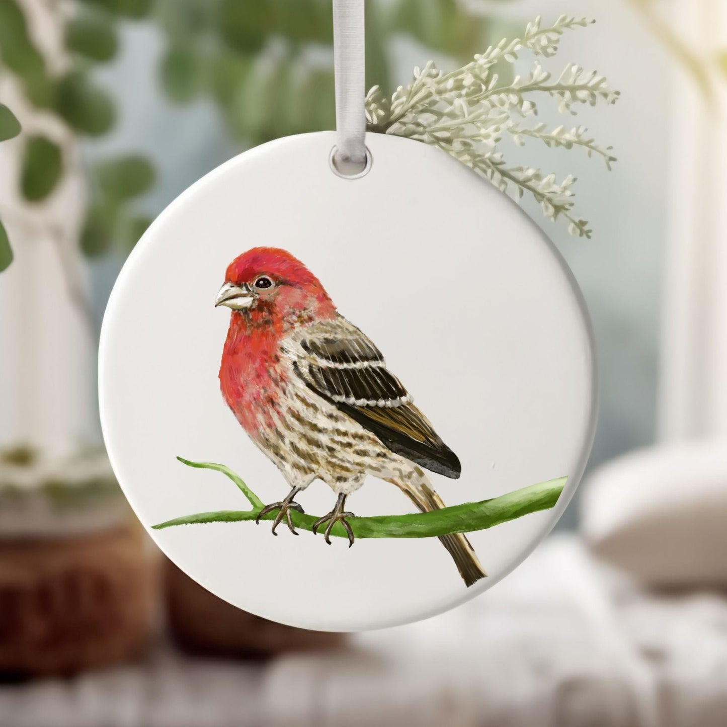 House Finch Ceramic Ornament - MerikaArt