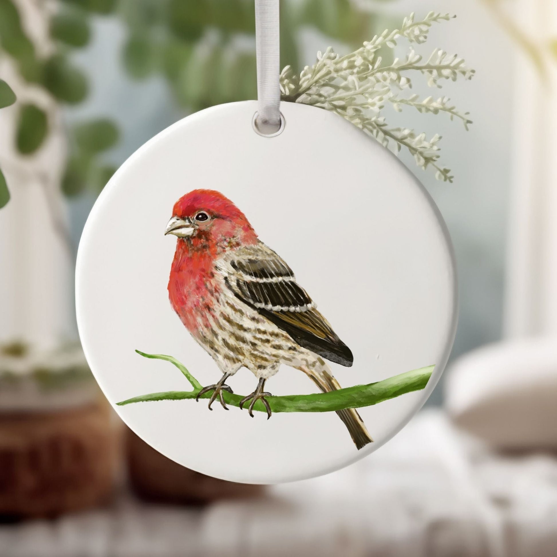 House Finch Ceramic Ornament - MerikaArt