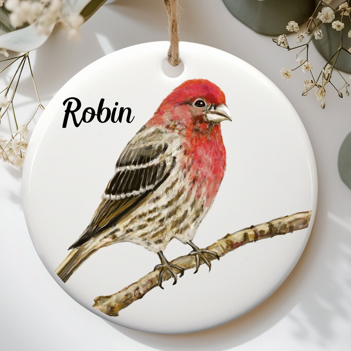 House Finch Ceramic Ornament - MerikaArt