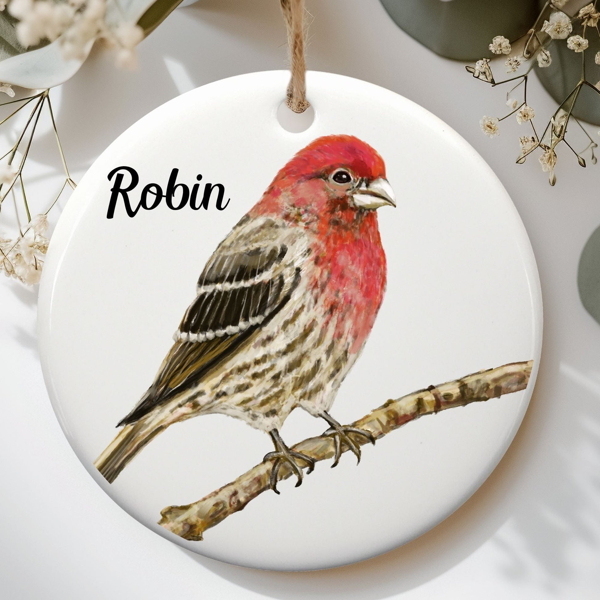 House Finch Ceramic Ornament - MerikaArt