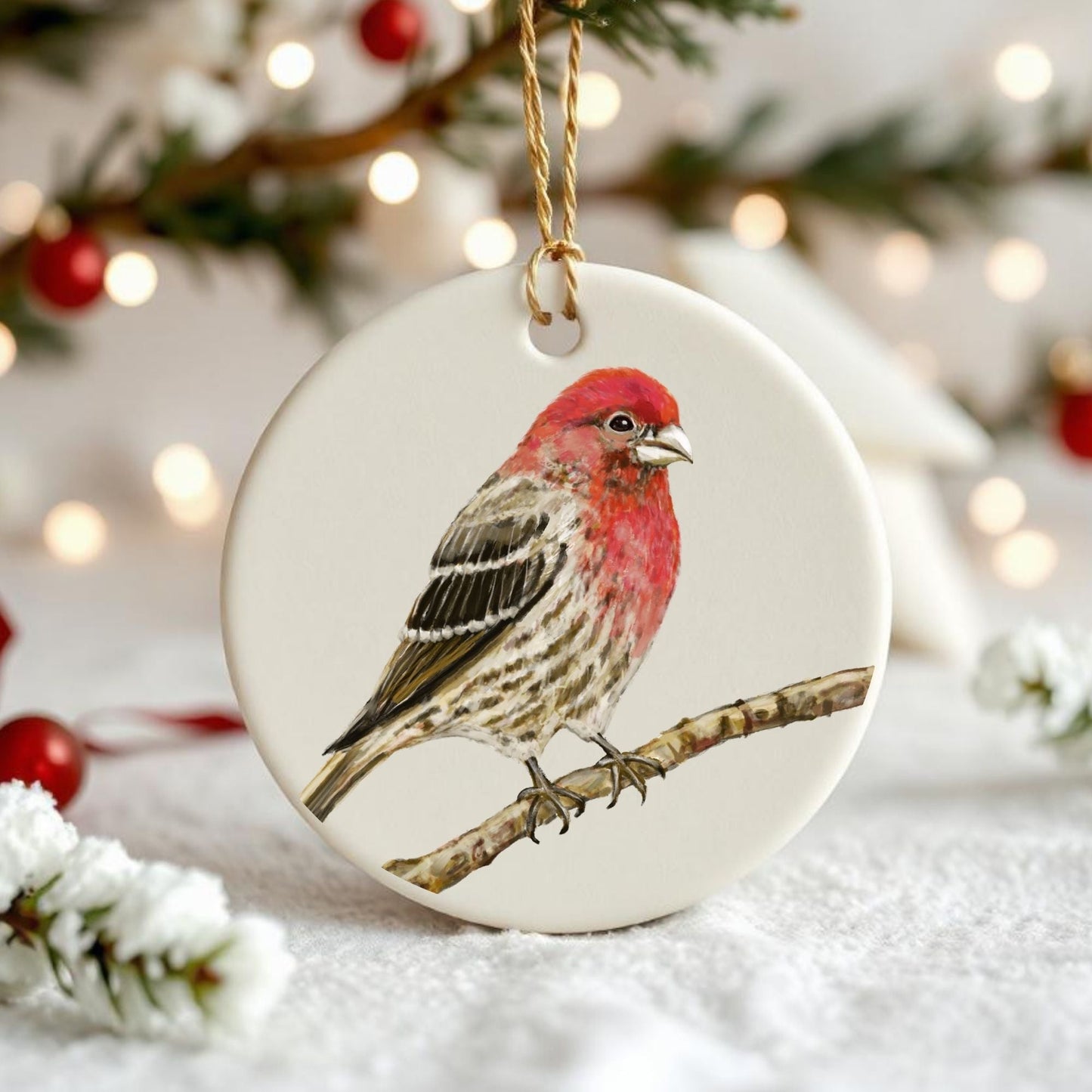 House Finch Ceramic Ornament - MerikaArt