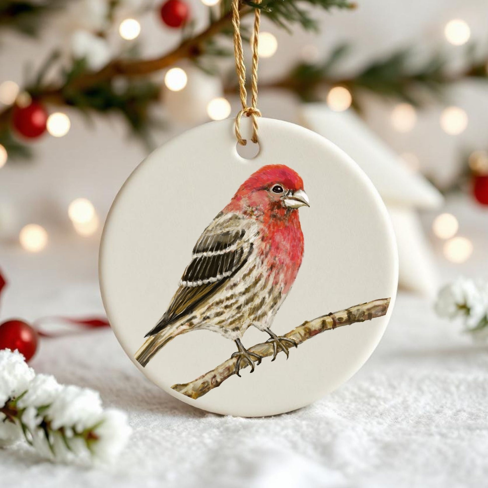 House Finch Ceramic Ornament - MerikaArt