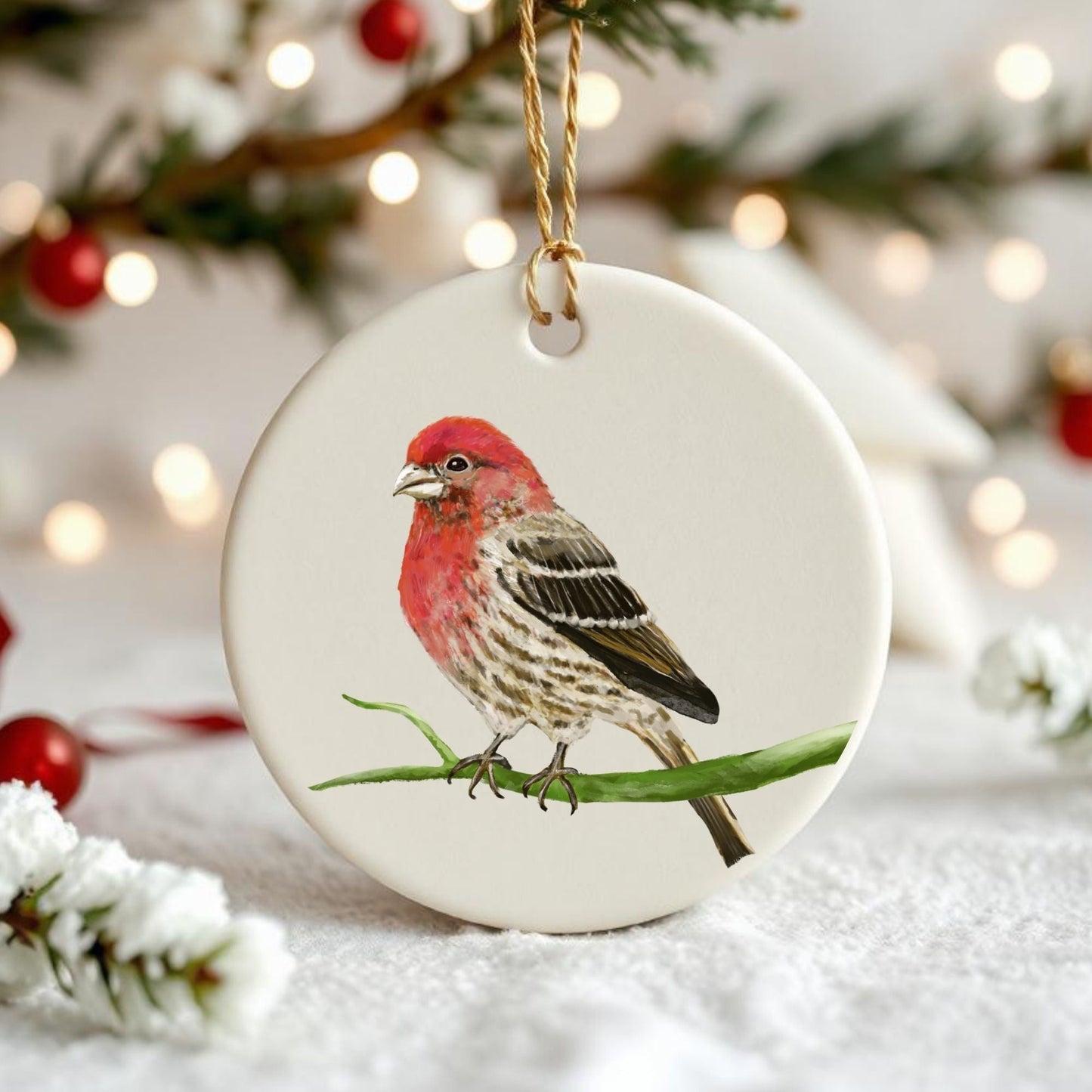 House Finch Ceramic Ornament - MerikaArt