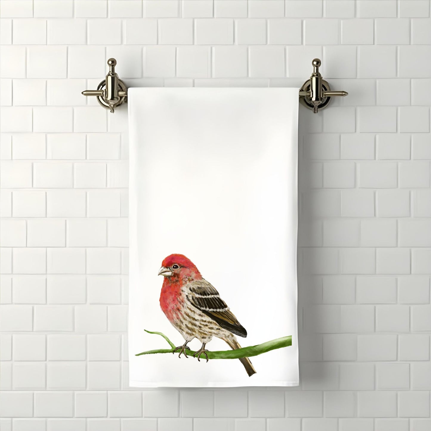 House Finch on Branch Bathroom Towel - MerikaArt