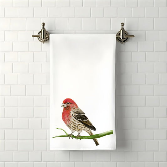 House Finch on Branch Bathroom Towel - MerikaArt