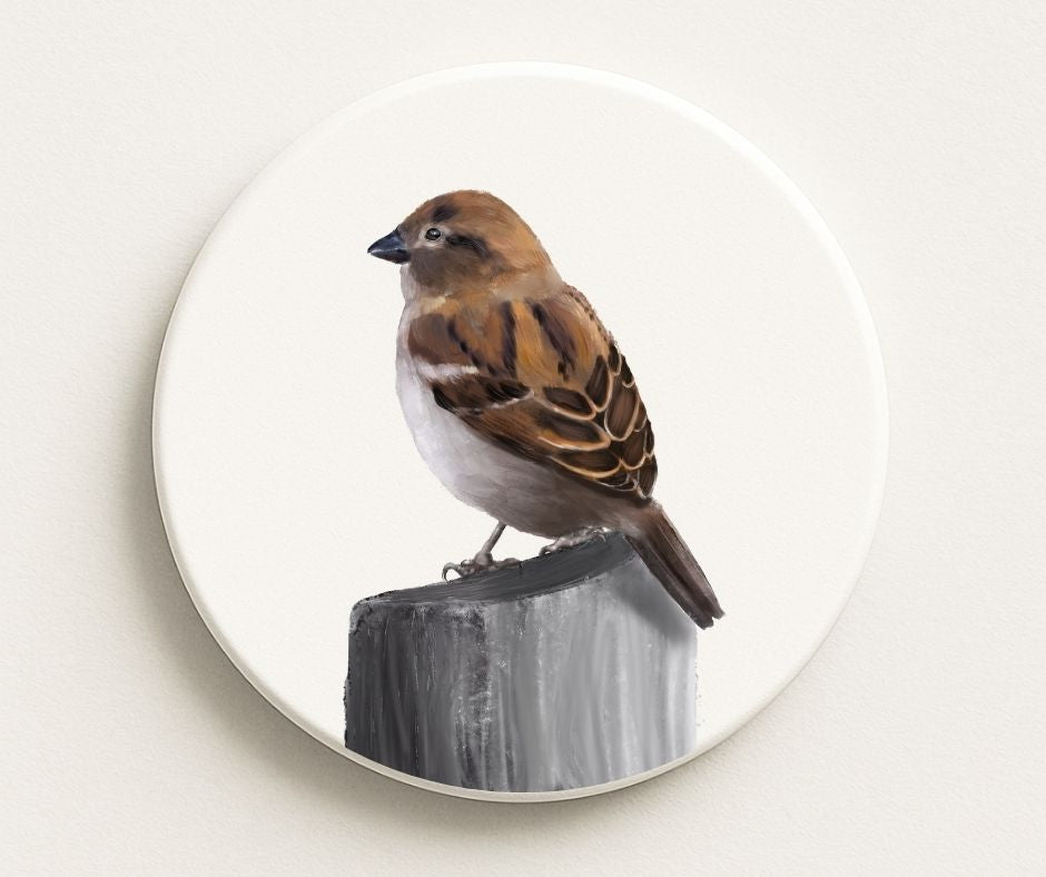 House Sparrow Ceramic Coaster - MerikaArt