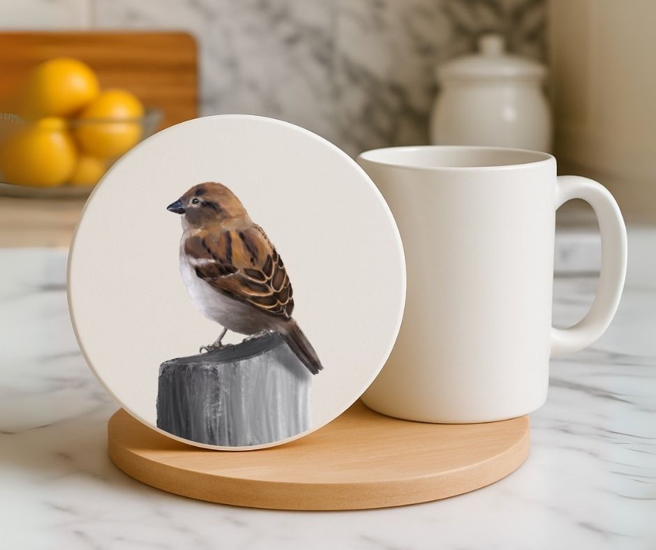House Sparrow Ceramic Coaster - MerikaArt