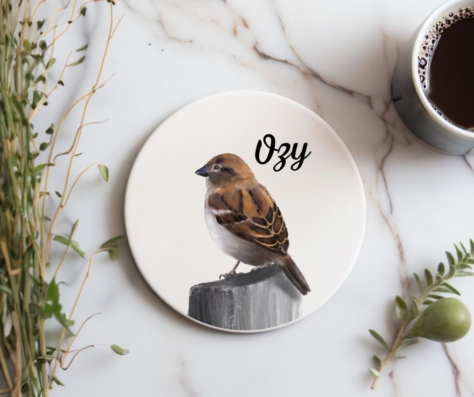 House Sparrow Ceramic Coaster - MerikaArt