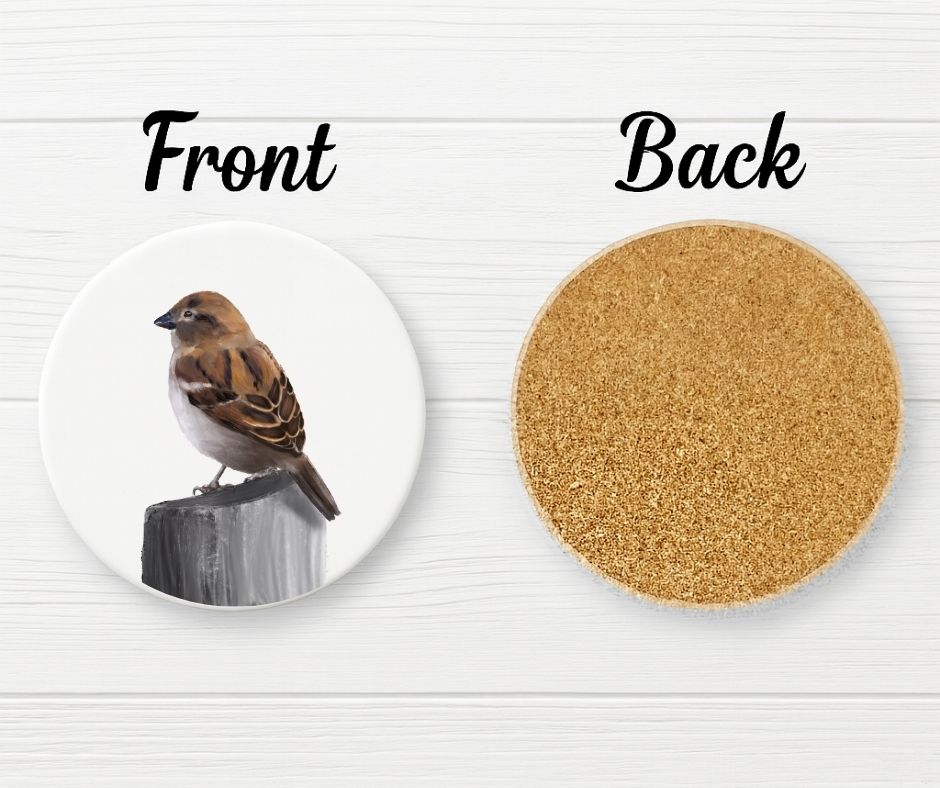 House Sparrow Ceramic Coaster - MerikaArt