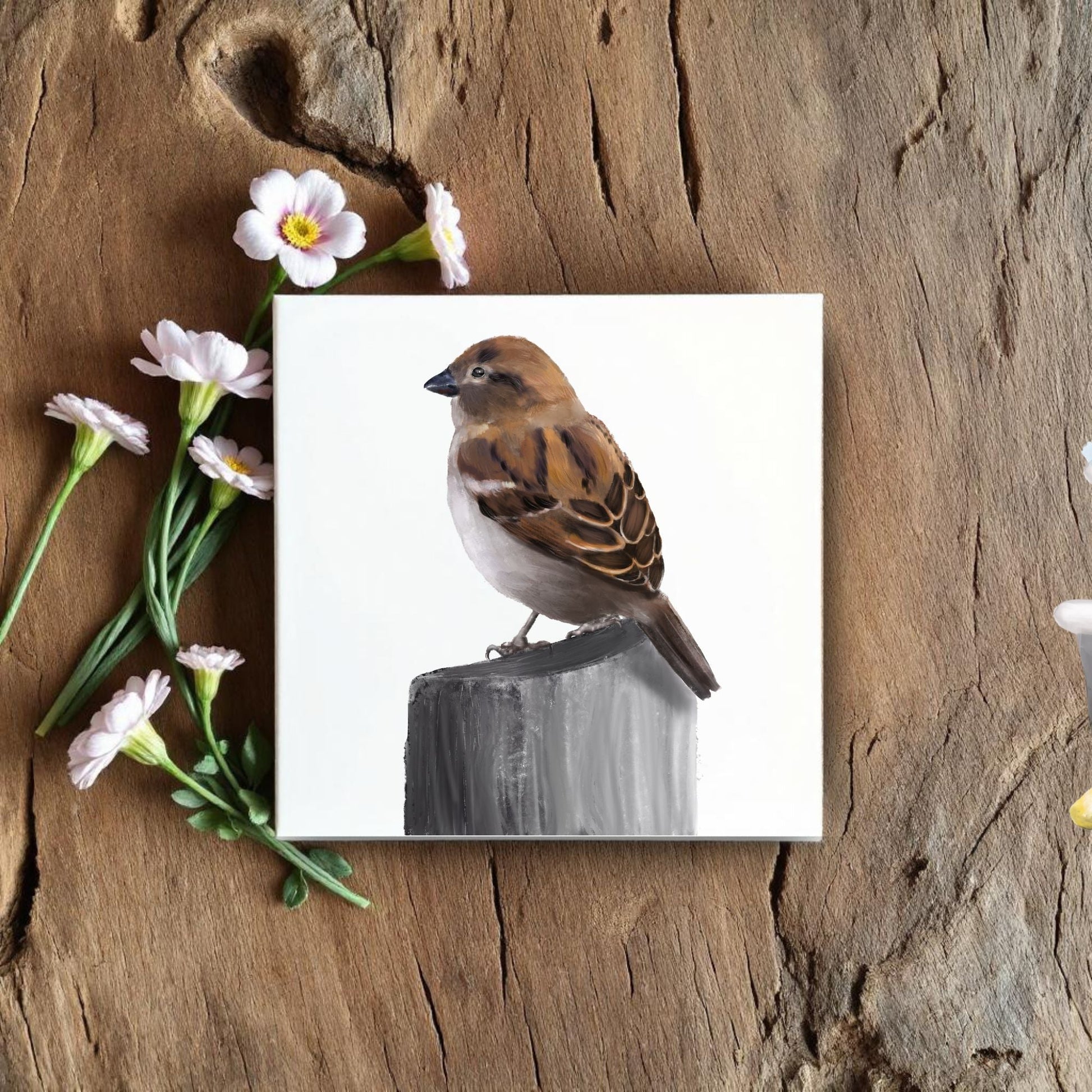 House Sparrow Ceramic Tile - MerikaArt