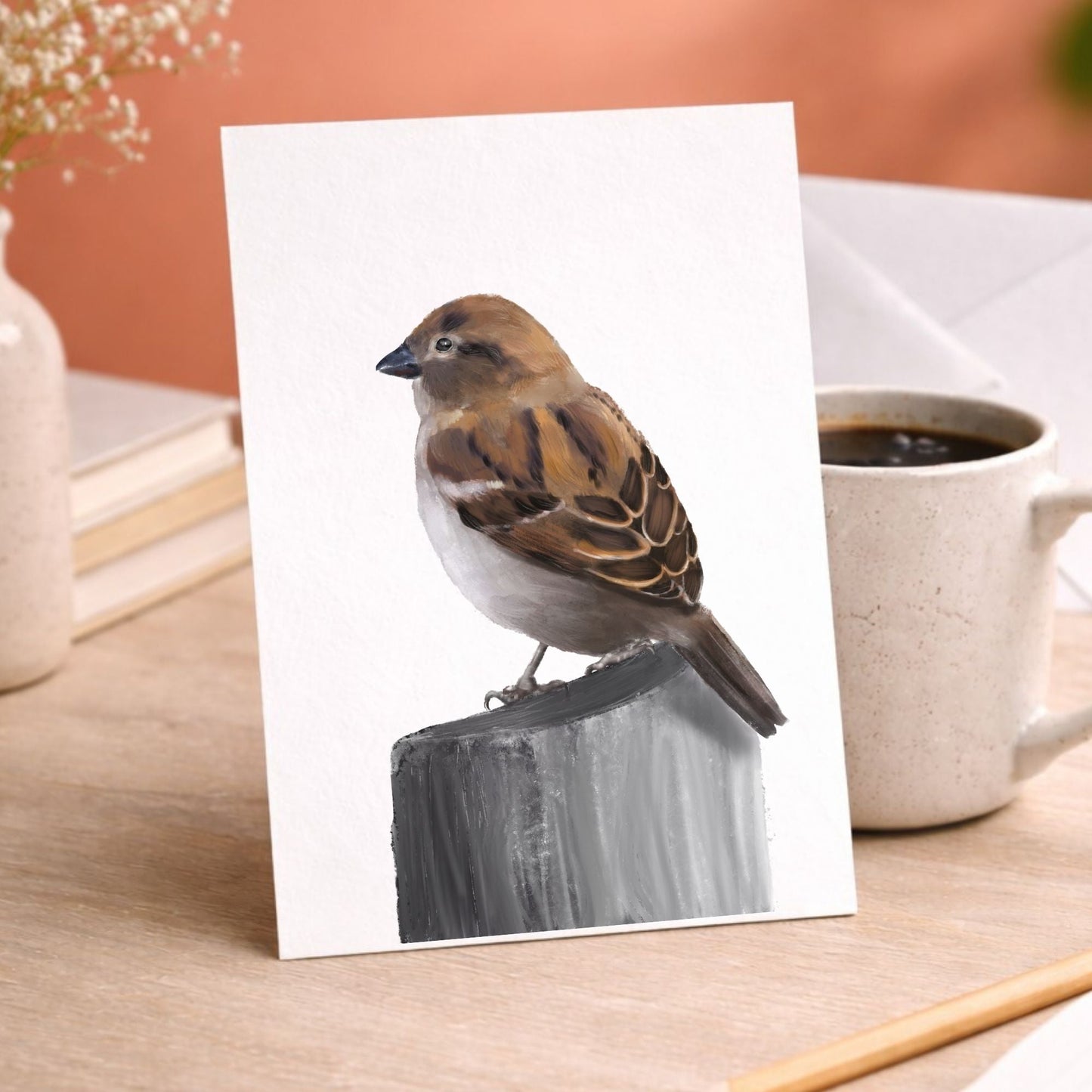 House Sparrow Postcard - MerikaArt