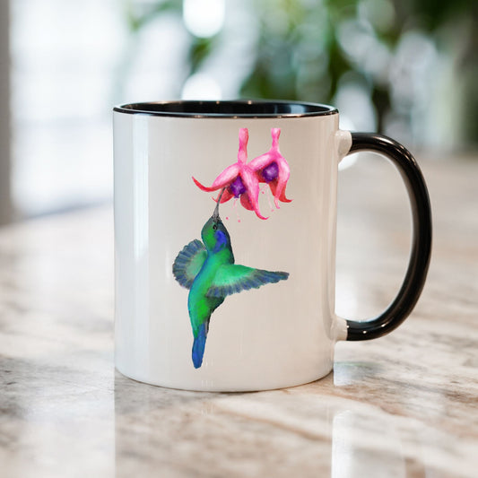 Hummingbird and Fuchsia Ceramic Coffee Mug - MerikaArt