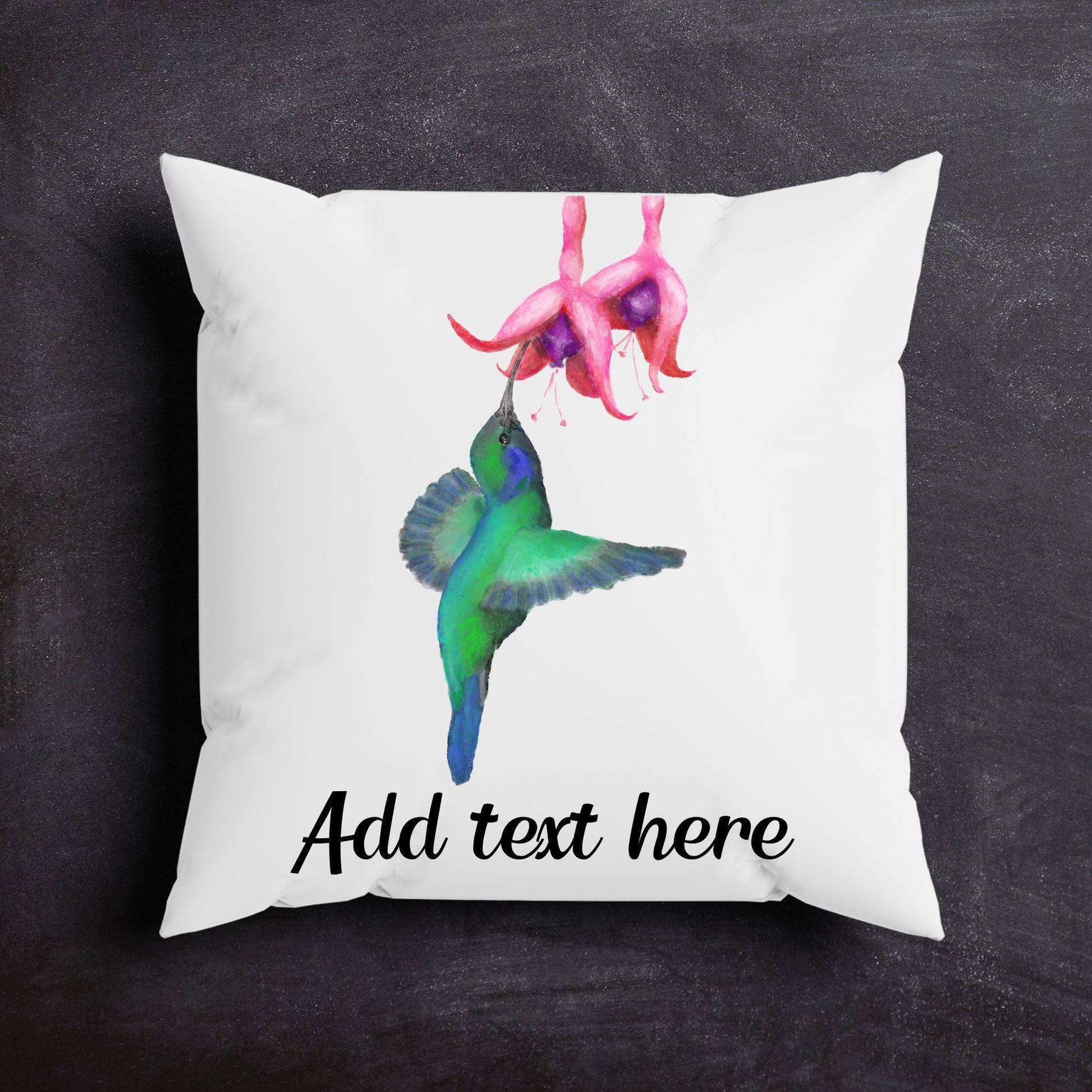 Hummingbird and Fuchsia Flower Pillow - MerikaArt