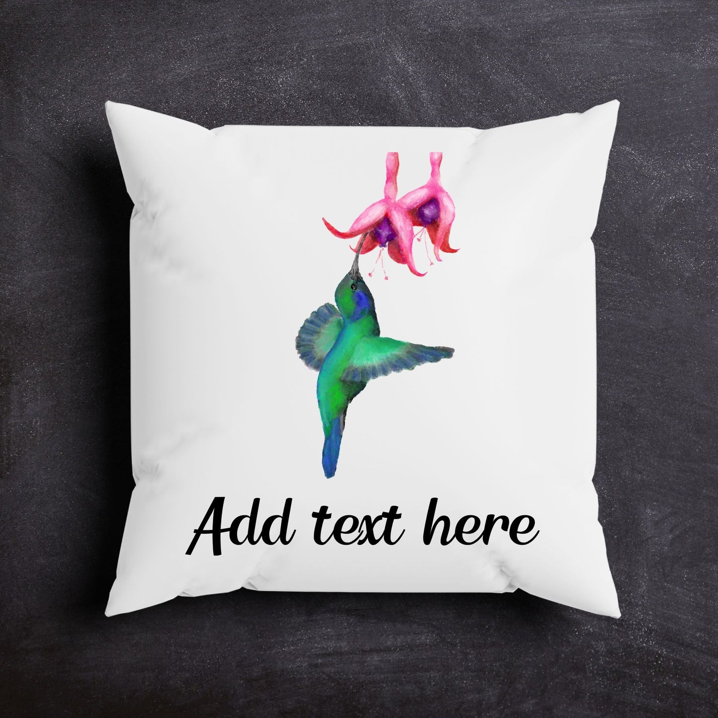 Hummingbird and Fuchsia Flower Pillow - MerikaArt