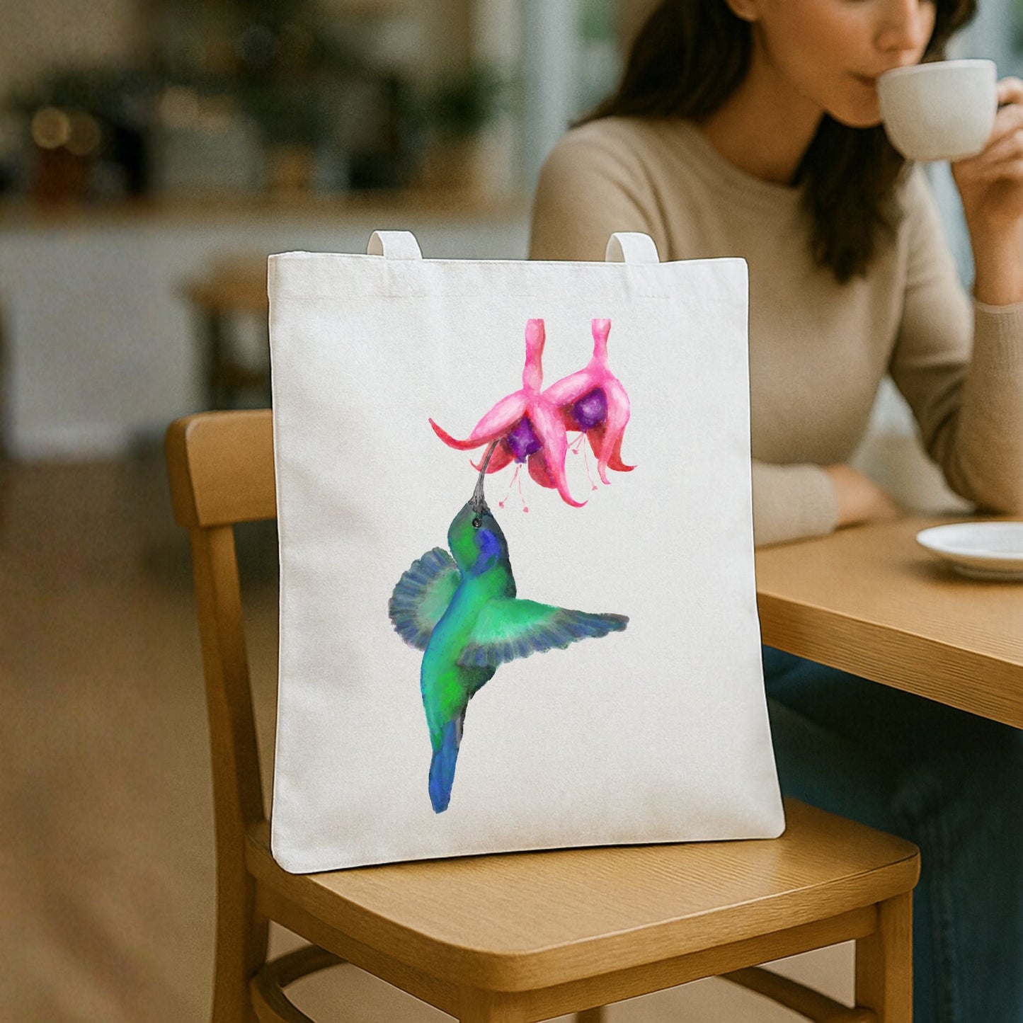Hummingbird Canvas Tote Bag - MerikaArt
