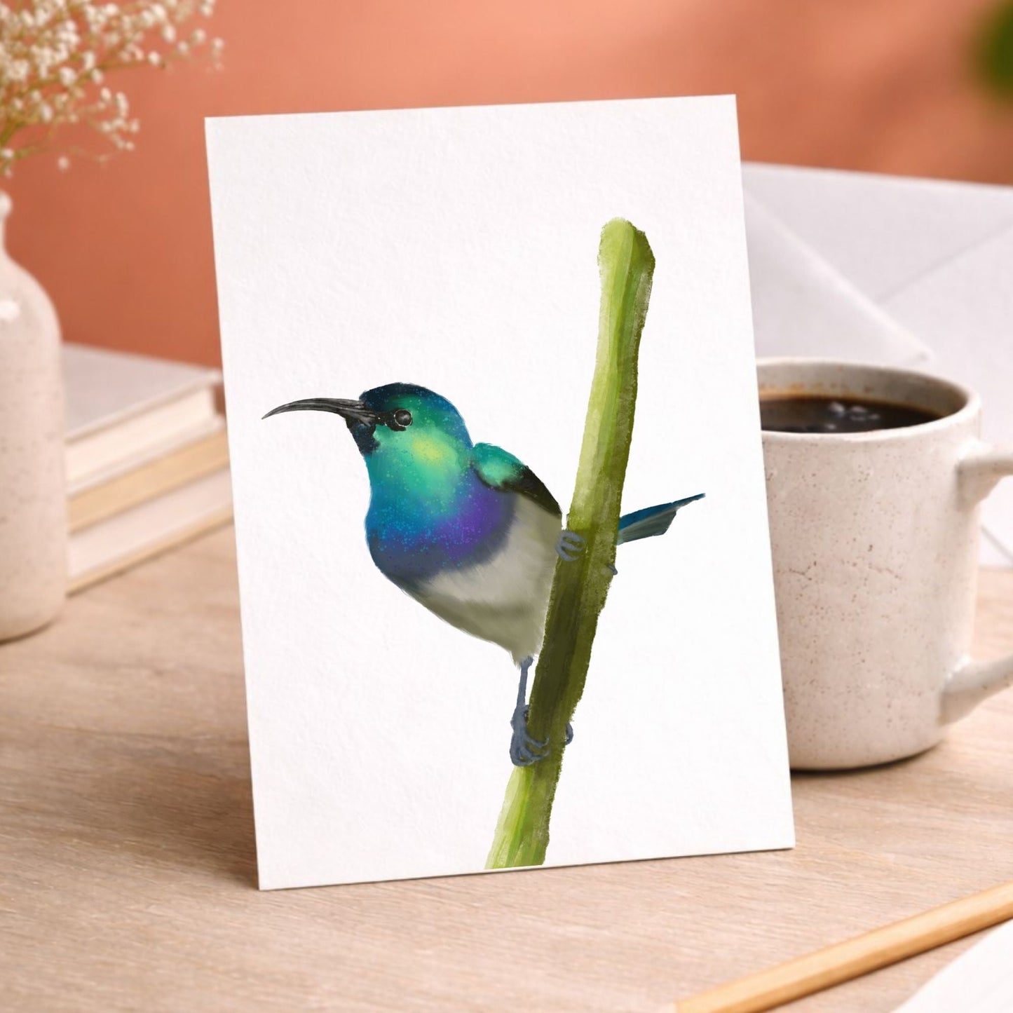 Hummingbird on Branch Postcard - MerikaArt