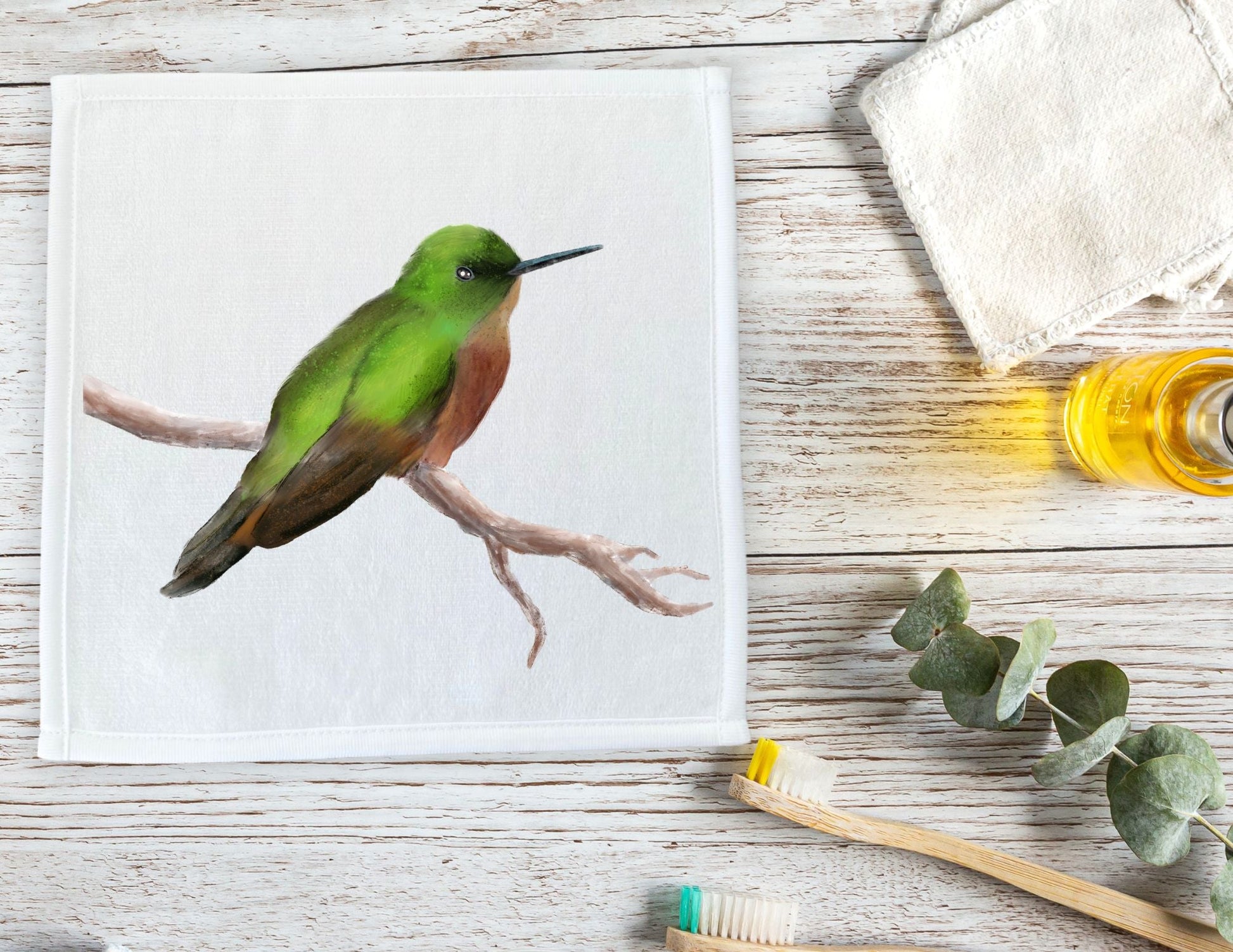 Hummingbird Perched Washcloth – A Nature Lover's Delight - MerikaArt