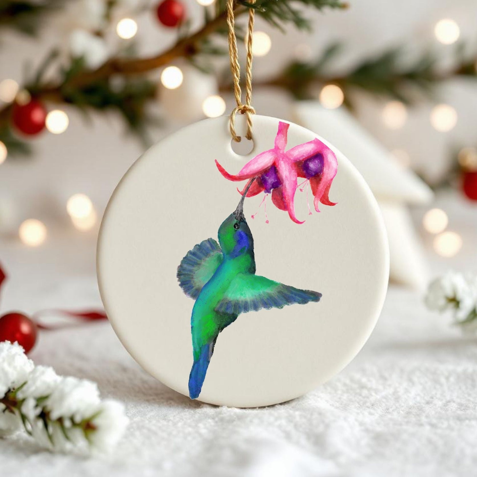 Hummingbird with Flower Ornament - MerikaArt