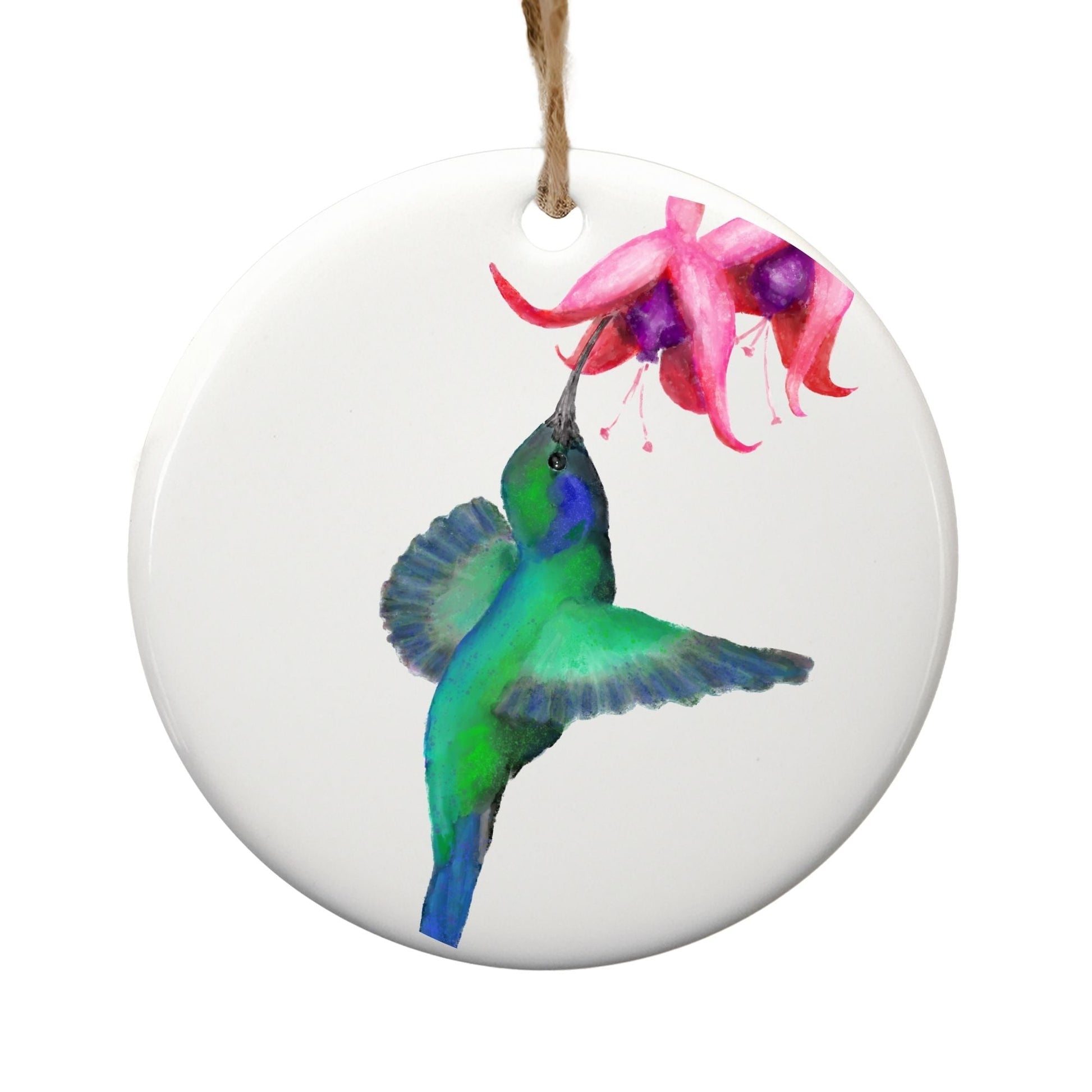 Hummingbird with Flower Ornament - MerikaArt