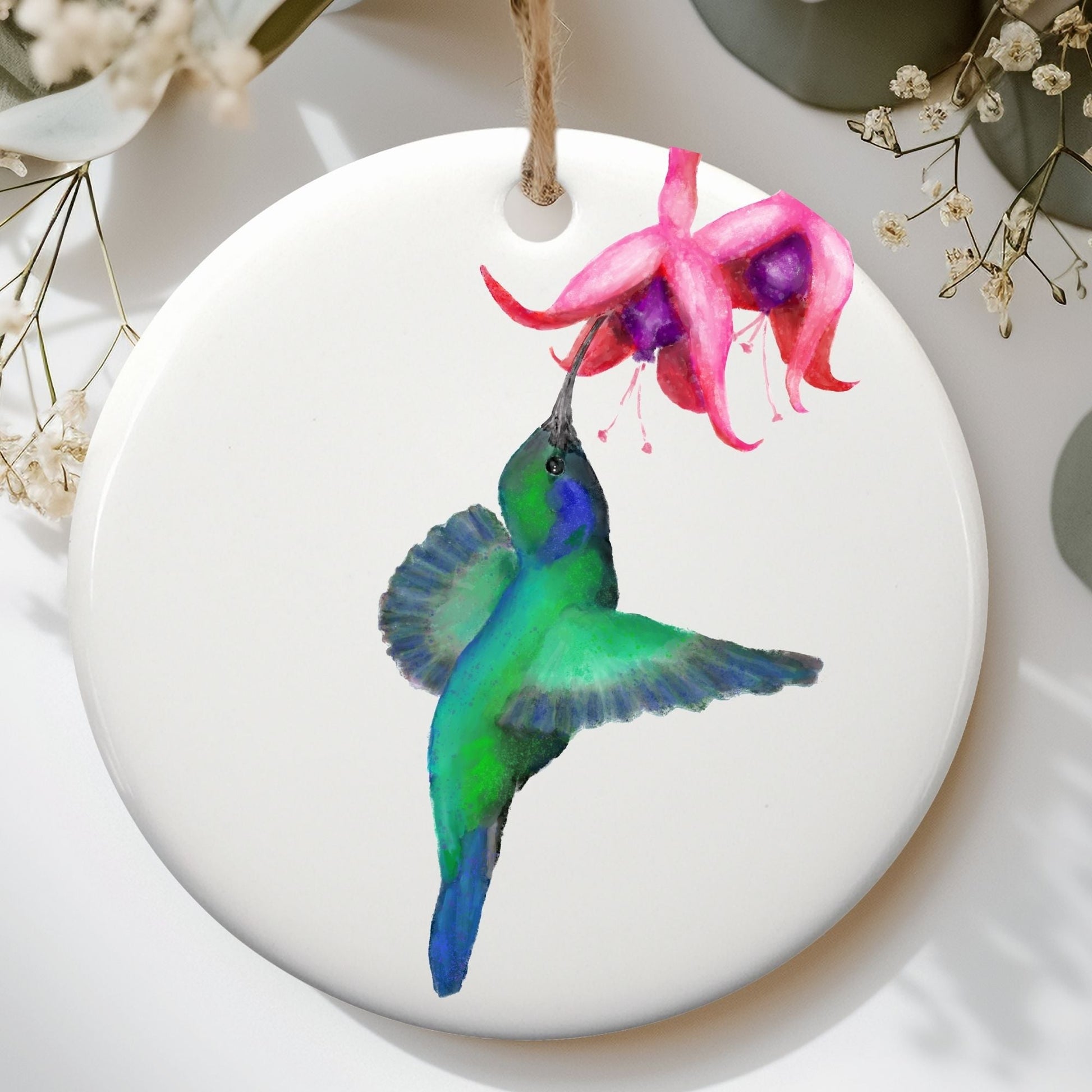 Hummingbird with Flower Ornament - MerikaArt