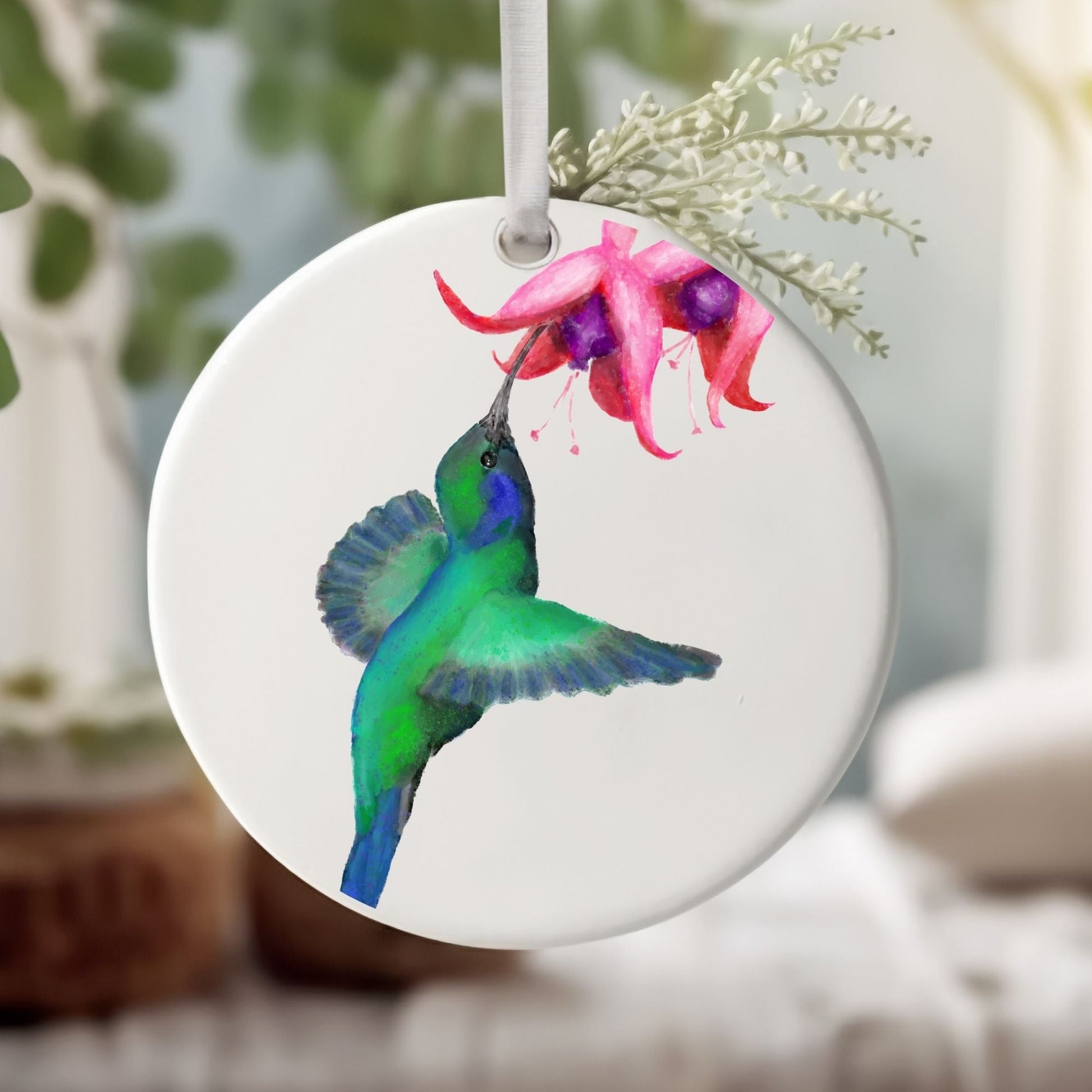 Hummingbird with Flower Ornament - MerikaArt