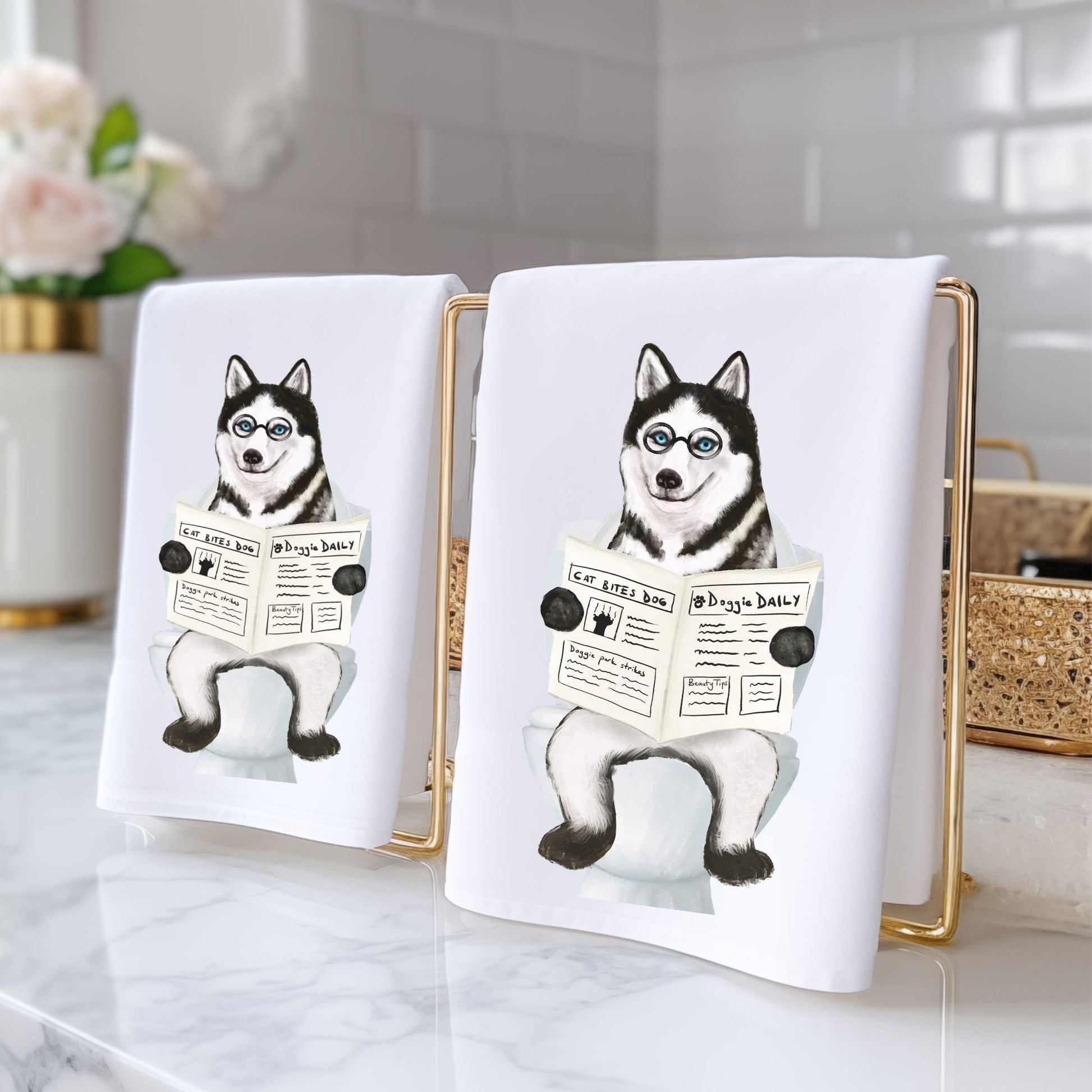 Husky Dog Bathroom Towel - MerikaArt