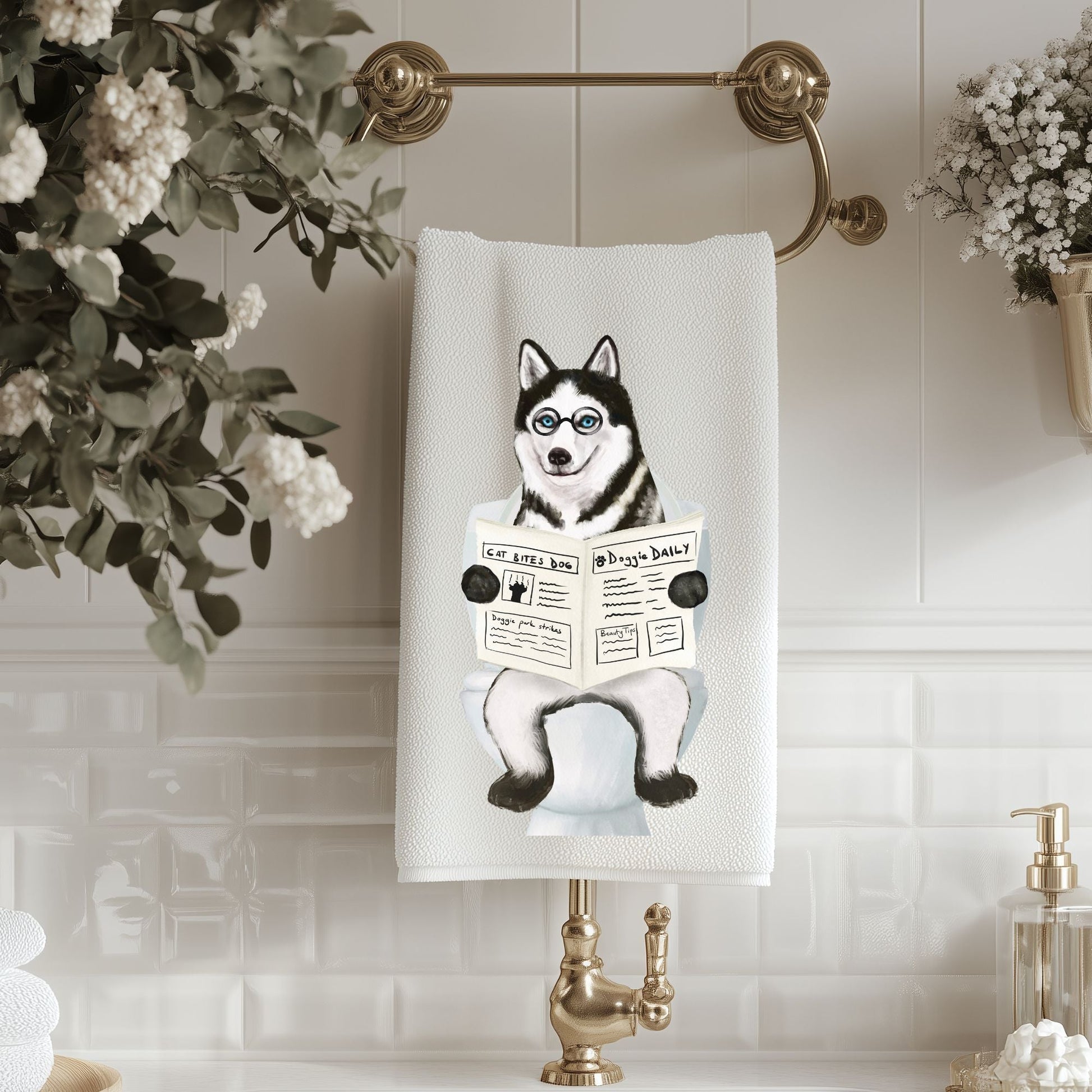 Husky Dog Bathroom Towel - MerikaArt