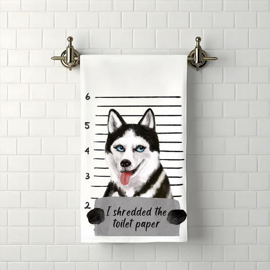 Husky Mugshot Bathroom Towel - MerikaArt