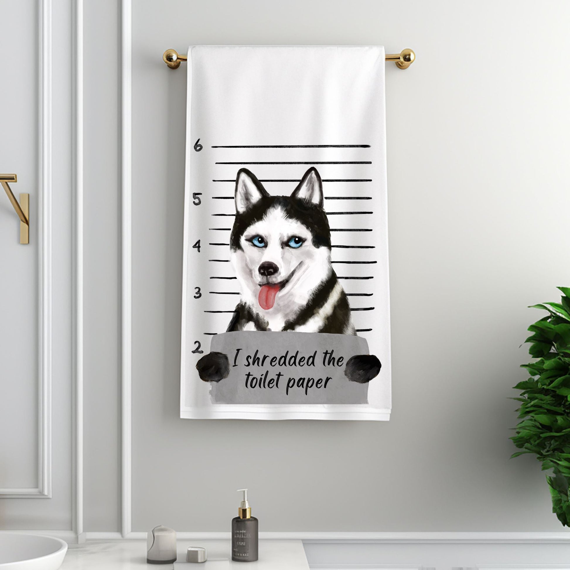 Husky Mugshot Bathroom Towel - MerikaArt