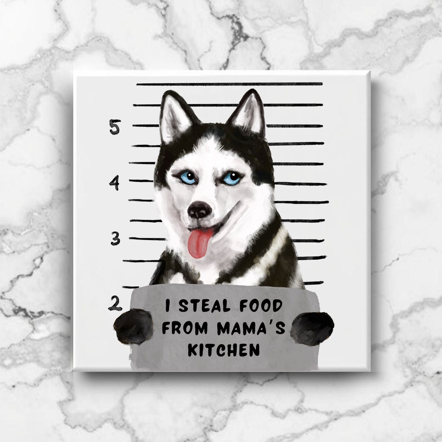 Husky Mugshot Ceramic Tile - MerikaArt