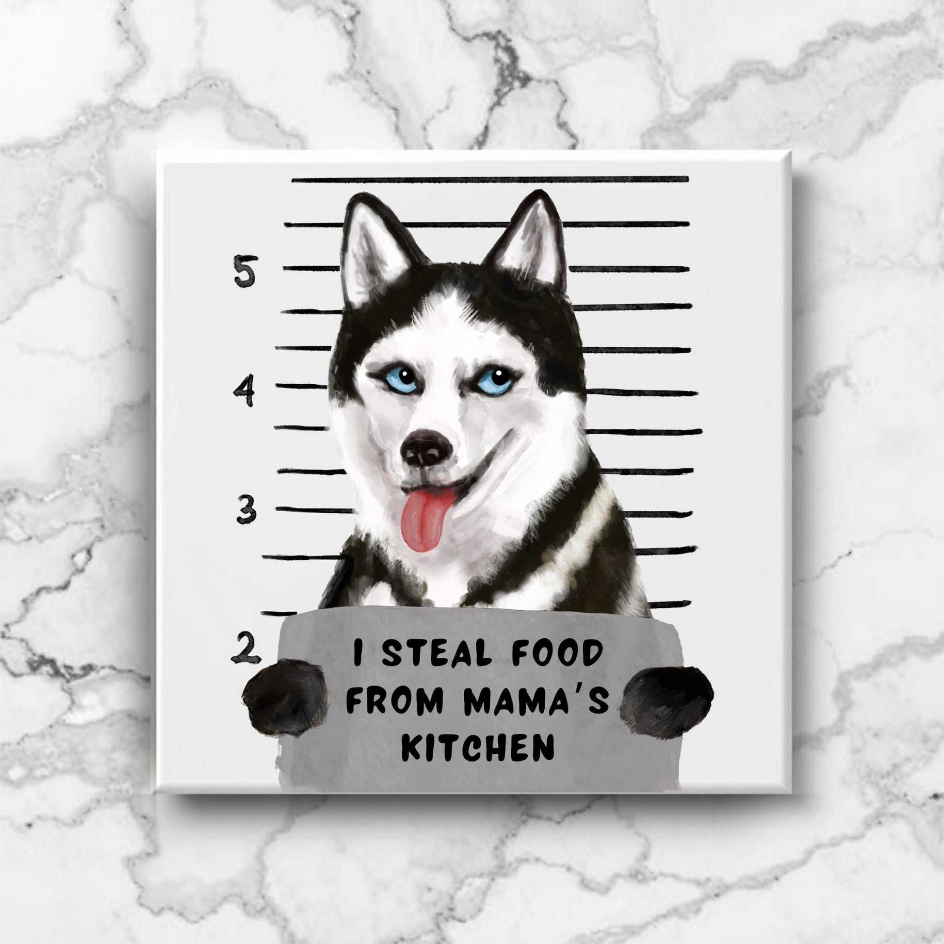 Husky Mugshot Ceramic Tile - MerikaArt