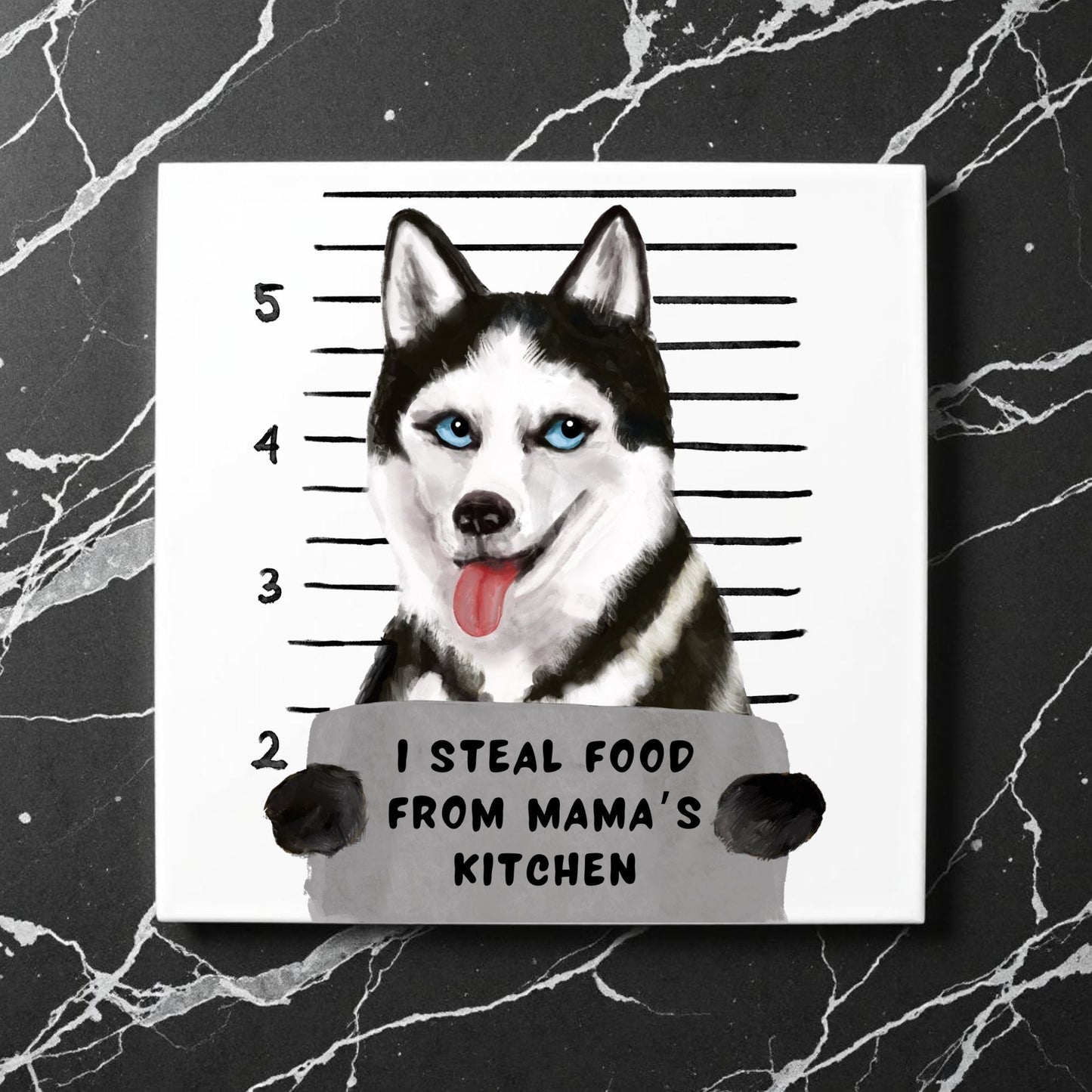 Husky Mugshot Ceramic Tile - MerikaArt