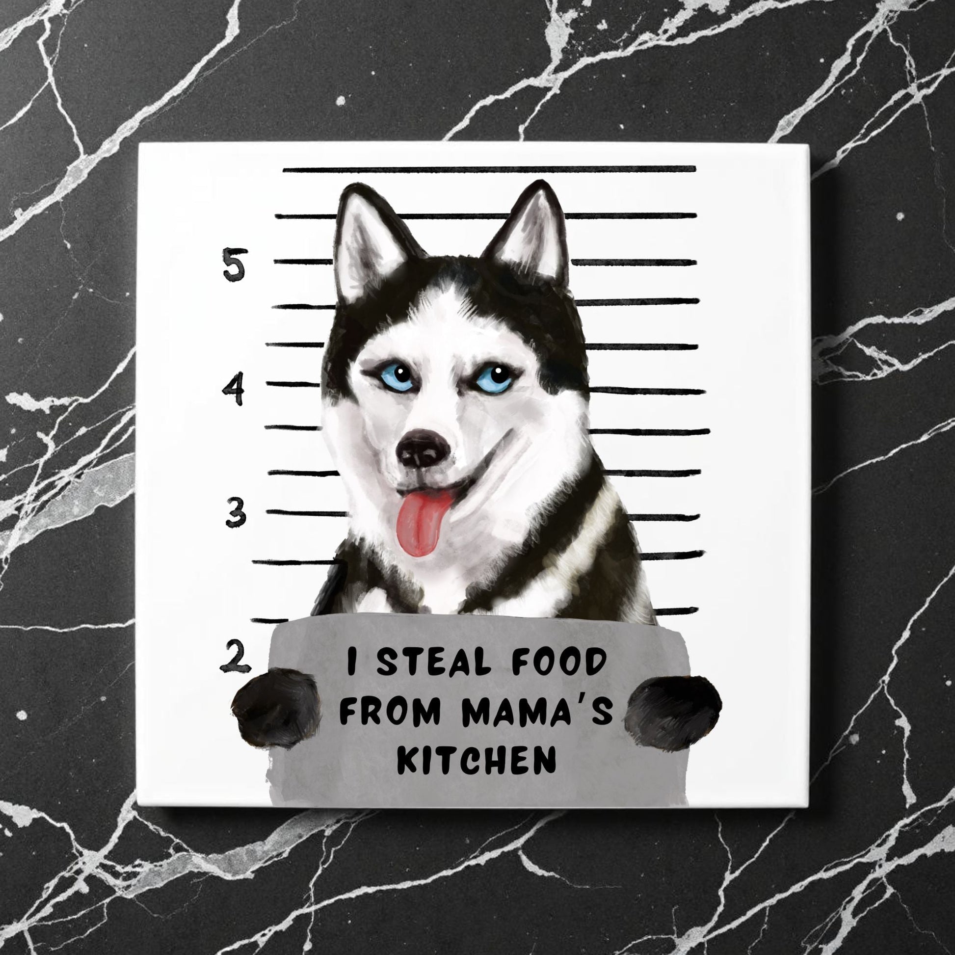 Husky Mugshot Ceramic Tile - MerikaArt