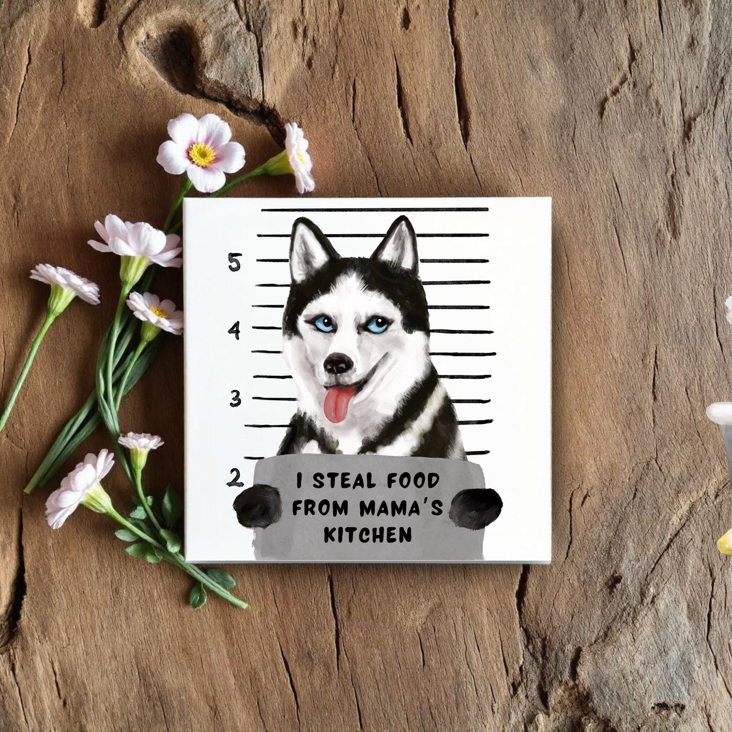 Husky Mugshot Ceramic Tile - MerikaArt