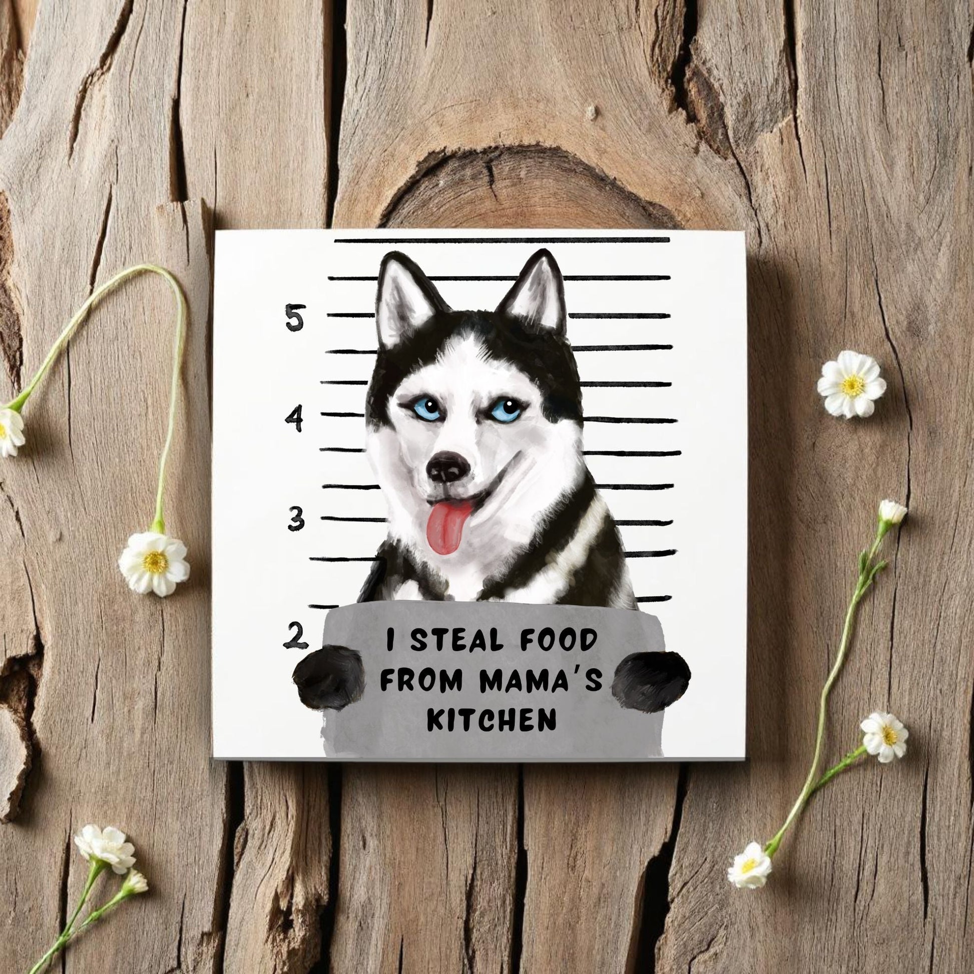 Husky Mugshot Ceramic Tile - MerikaArt