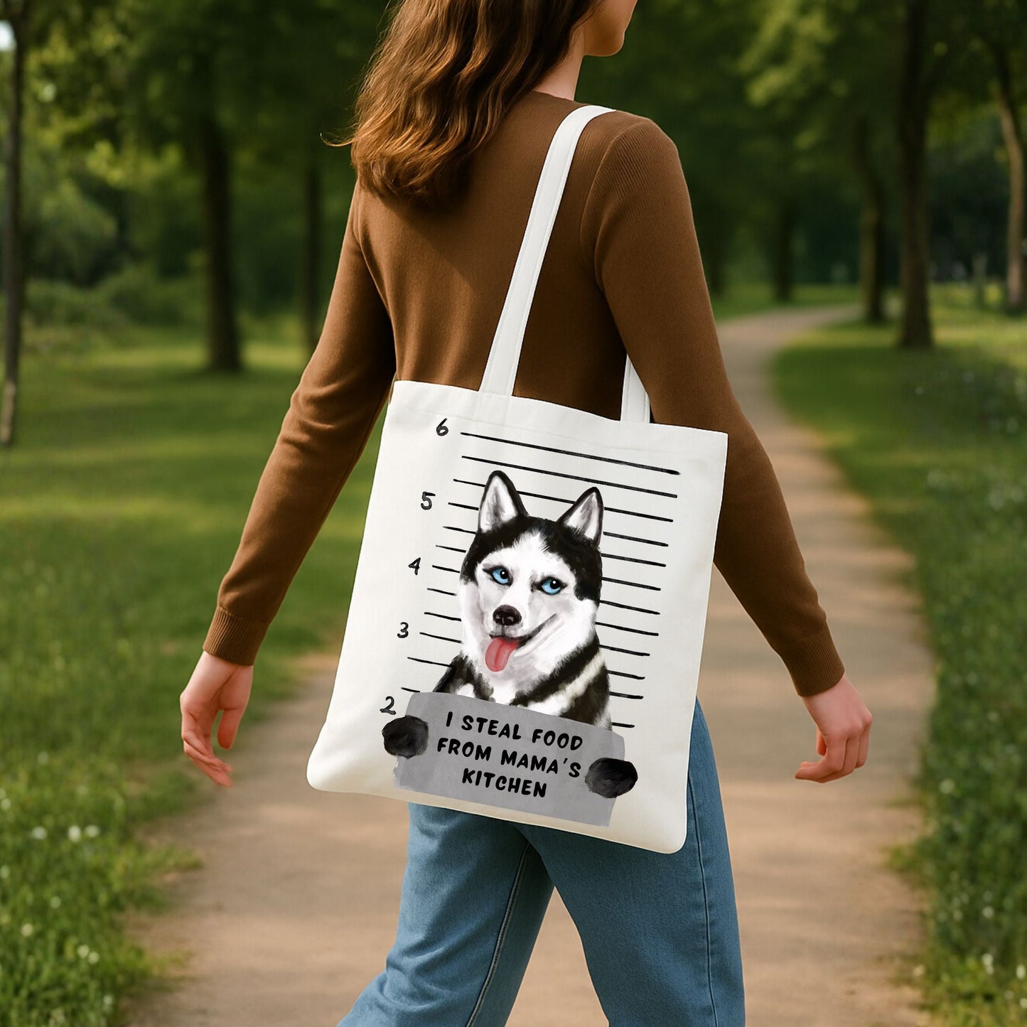Husky Mugshot Tote Bag - MerikaArt