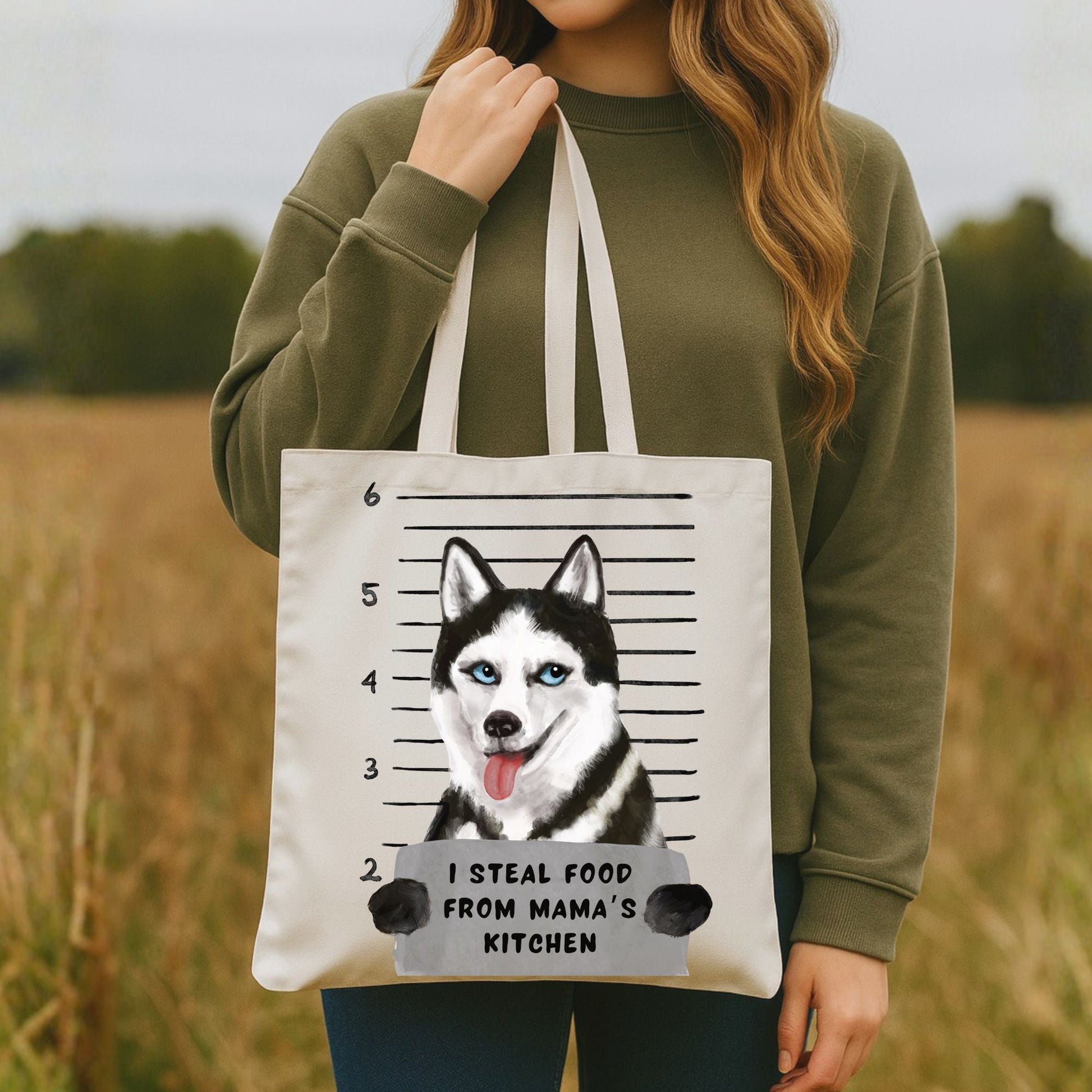 Husky Mugshot Tote Bag - MerikaArt
