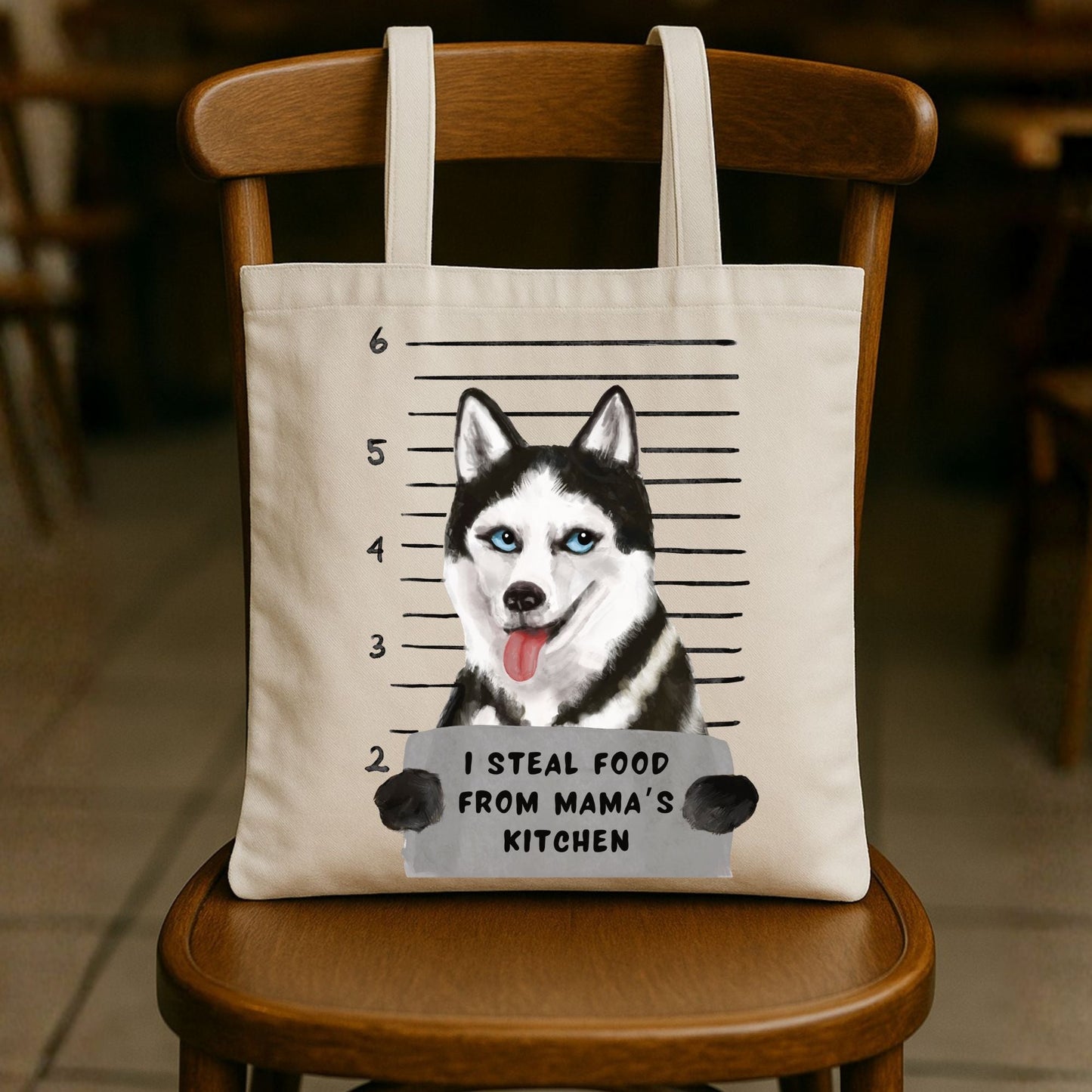 Husky Mugshot Tote Bag - MerikaArt
