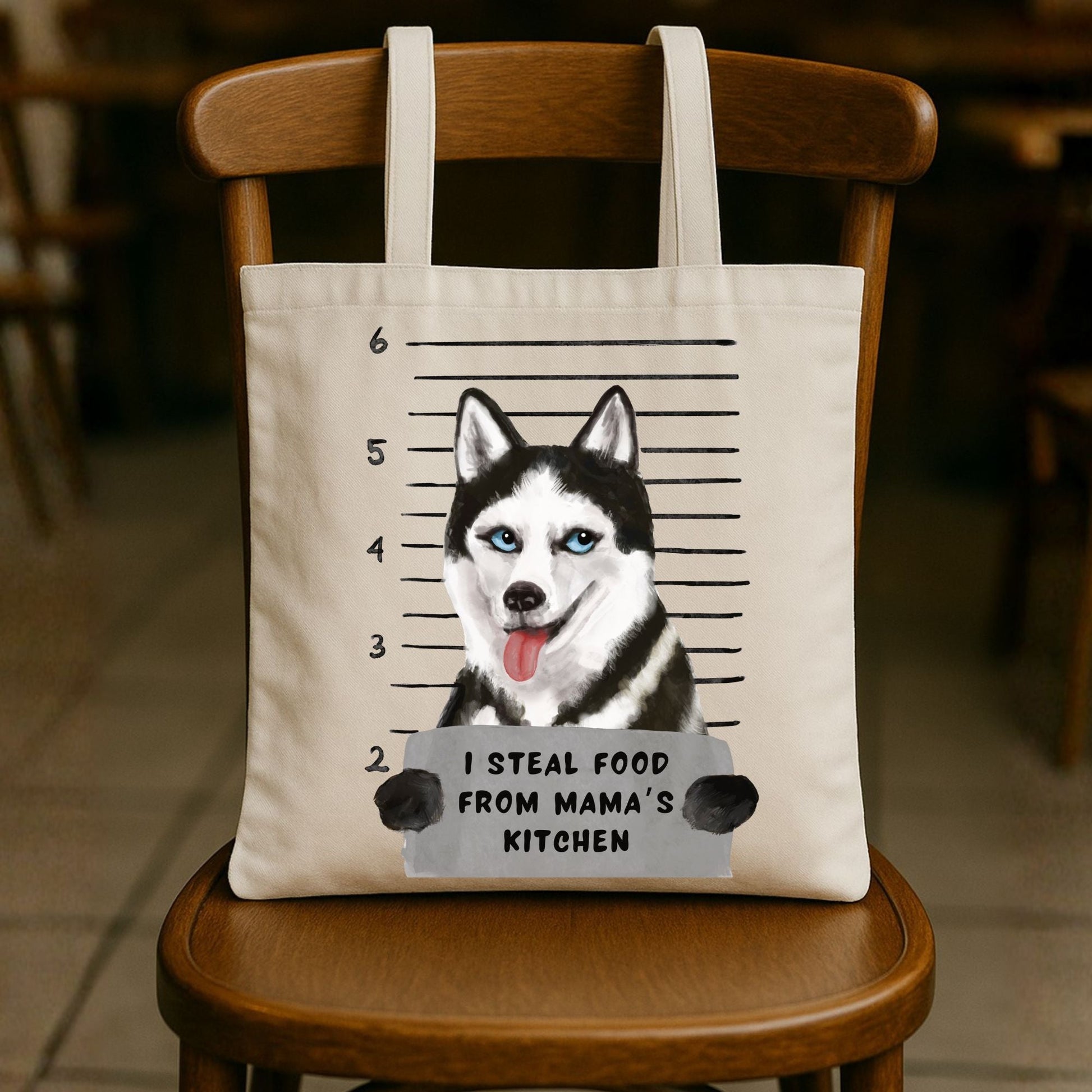 Husky Mugshot Tote Bag - MerikaArt