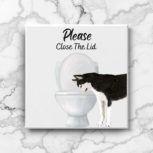 Husky Please Close The Lid Ceramic Tile - MerikaArt