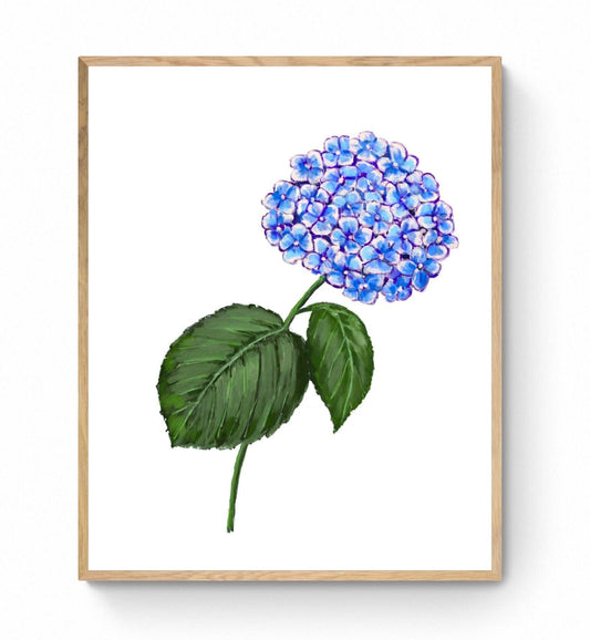 Hydrangea Art Print, Flower Wall Art, Kitchen Wall Hanging, Dining Room Decor, Blue Flower Painting Illustration, Farmhouse Wall Decor - MerikaArt