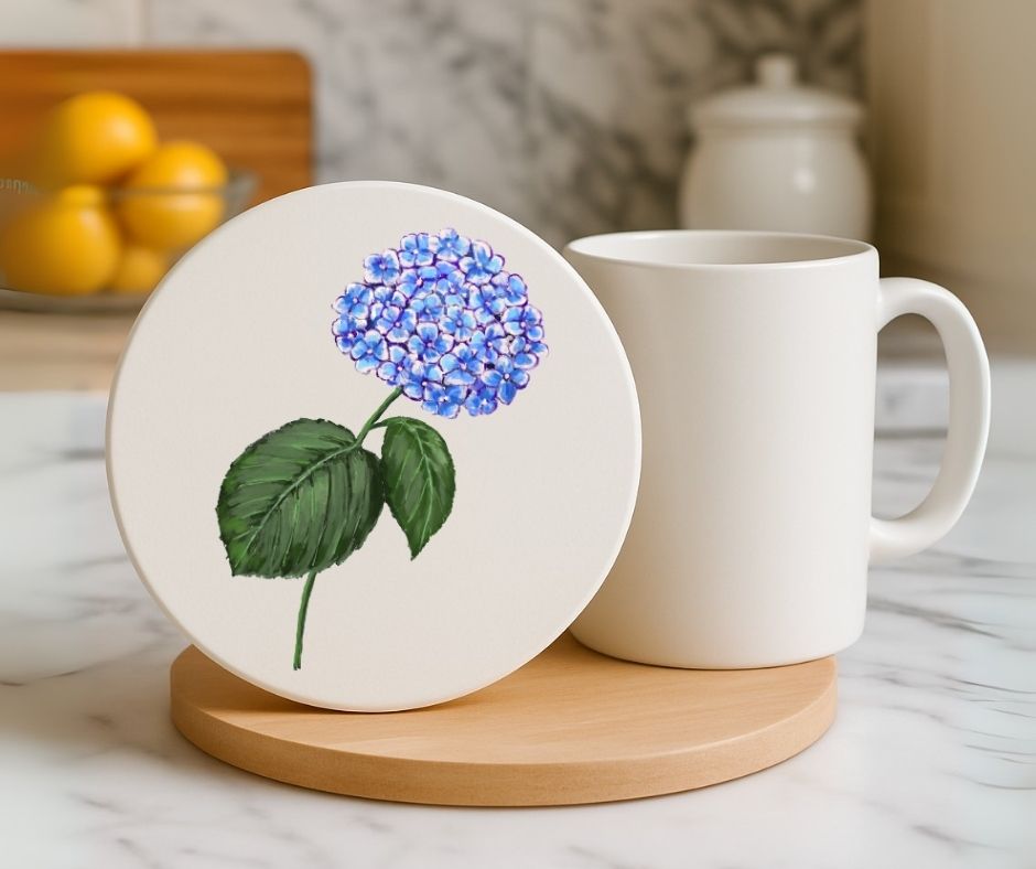 Hydrangea Ceramic Coaster - MerikaArt