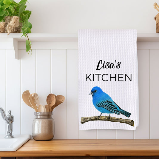 Indigo Bunting Bird Kitchen Towel - MerikaArt