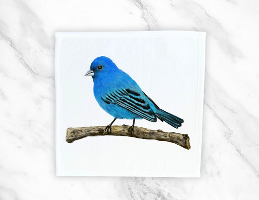 Indigo Bunting Bird Washcloth - MerikaArt